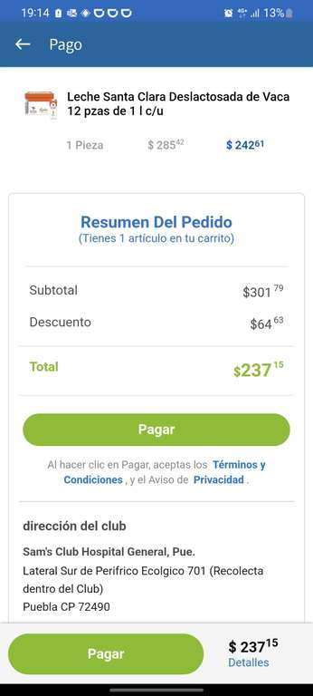 Sam's Club [Puebla]: Leche Santa Clara $19.76 por litro