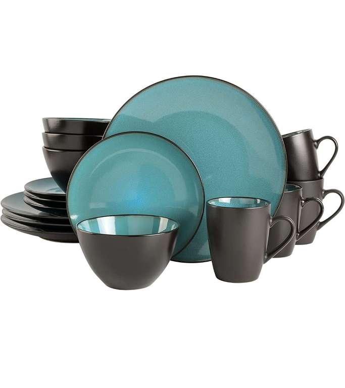 Amazon: Gibson Soho Lounge - Vajilla redonda de cerámica de esmalte reactivo, servicio para 4 (16 piezas), verde azulado. PRECIO AL PAGAR
