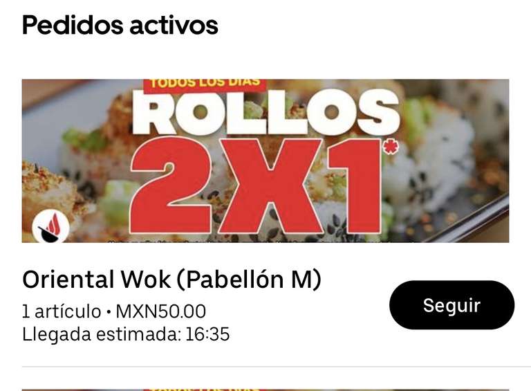 UBER EATS (Con Uber One) Oriental Wok, Sushi 2x1 + $150 OFF quedando a $50 pesos