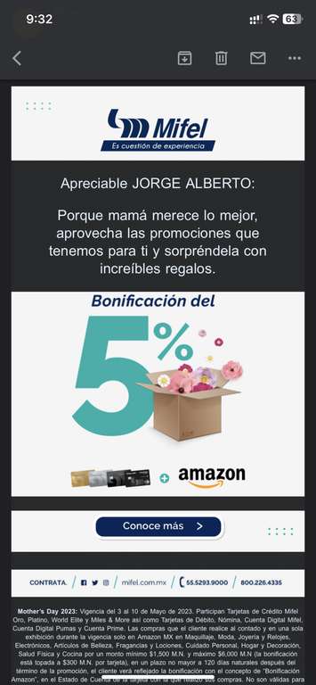 Mifel: Bonificación del 5% en Amazon (compra mín $1500, topado a $300)