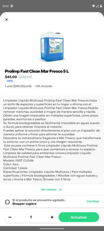 Rappi: Prolimp Fast Clean Mar Fresco 5L.