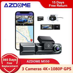 Aliexpress: Dash Cam AZDOME M550, cámara frontal, trasera e interior, 4K + 1080P doble canal con GPS, Wifi y visión nocturna IR