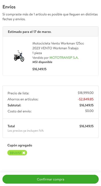 Bodega Aurrera: Motocicleta Vento Workman 125cc 2023 15% con TDC BBVA a 18 MSI