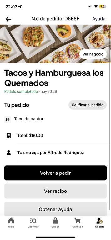 UBER EATS: 14 Tacos x 60 pesos [Uber One] Tacos y Hamburguesas los quemados