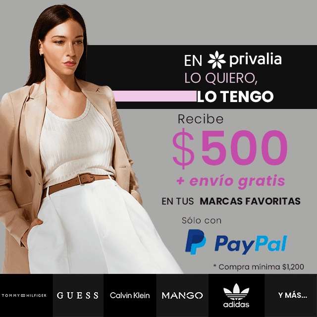 Privalia (Noviembre): Descuento de $500 + envío gratis en compras arriba de $1200 pagando con Paypal