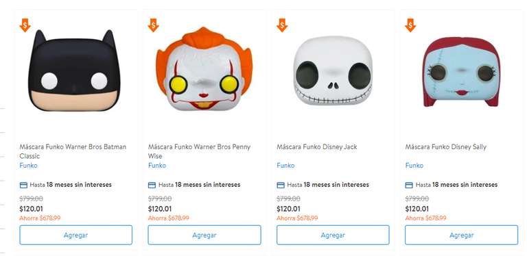Walmart: Mascaras Funko diferentes diseños ya cayeron a tercera liquidacion