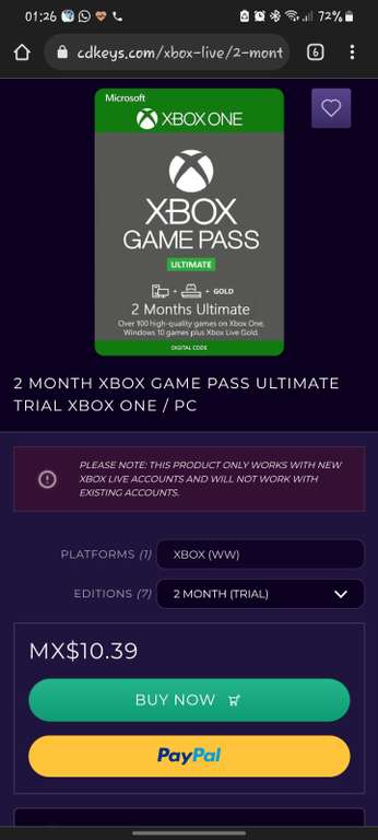CDKeys: 2 meses de game pass ultimate Xbox one/ Pc