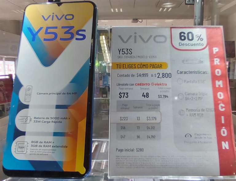Elektra: Celular Vivo Y53S de 8gb RAM y 128gb almacenamiento - Ciudad Obregón, Sonora