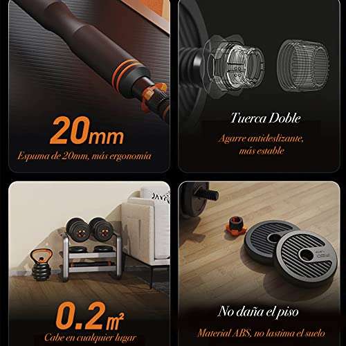 Amazon: Kit de mancuernas y barras para ejercicio en casa 6 en 1 de 30Kg