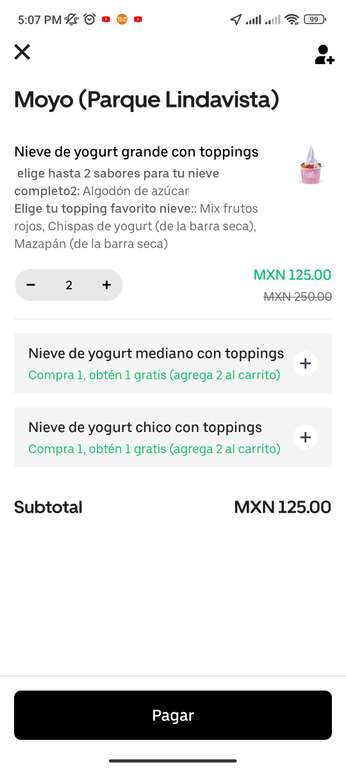 Uber eats: Moyo, compra 1, obtén 1 gratis (solo Uber one)