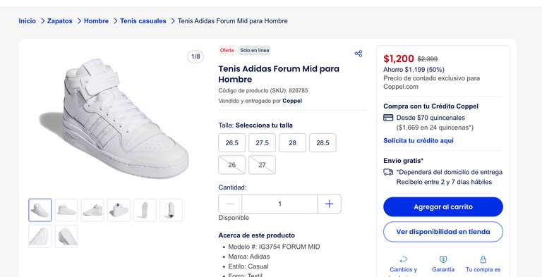 Tenis Adidas Forum Mid para Hombre en Coppel - 1200.00 MXN | Promodescuentos