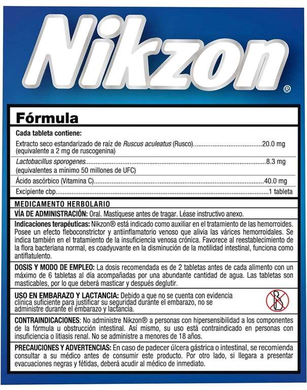 Amazon - NIKZON Tratamiento para las hemorroides, caja con 40 tabletas masticables - Planea y Ahorra
