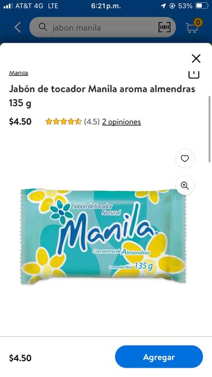 Walmart Super: Jabón de tocador Manila aroma almendras 135 g