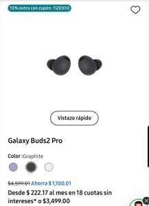 Samsung Store: Audífonos Galaxy buds 2 Pro originales a $2,125 18MSI (Precio agregando los cupones)