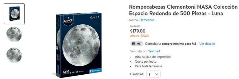 Walmart: Rompecabezas Clementoni NASA Colección Espacio Redondo de 500 Piezas