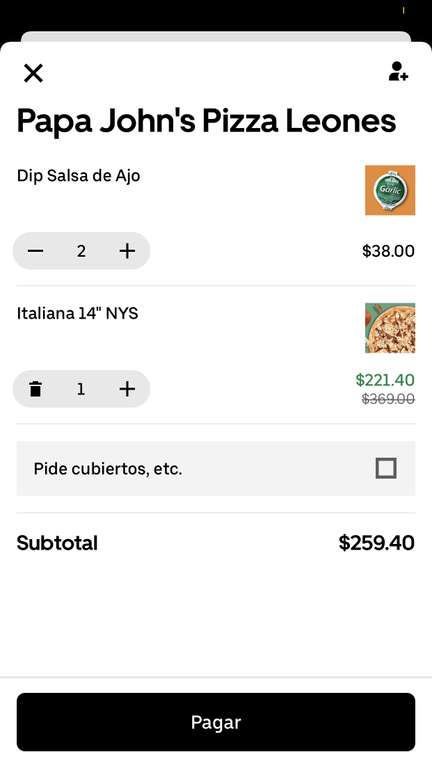 Uber Eats: 1 Pizza + 2 Dips por 120 pesos en Papa John’s | Uber Eats (Members One) (leer descripción)