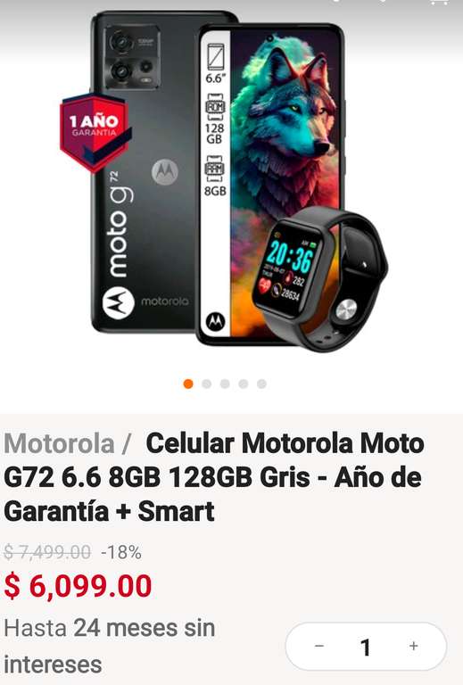 Linio. Celular pOled Motorola Moto G72 6.6 8GB 128GB Gris - Año de Garantía + Smart | Pagando con PayPal