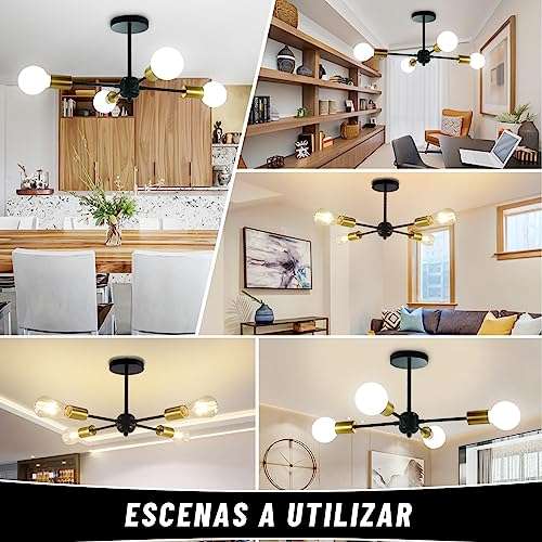 Amazon: Lámpara de Techo Para Interior de Casa LINGLUCKY Moderna Colgante Negro Y Dorado 4 luces | envío gratis con prime