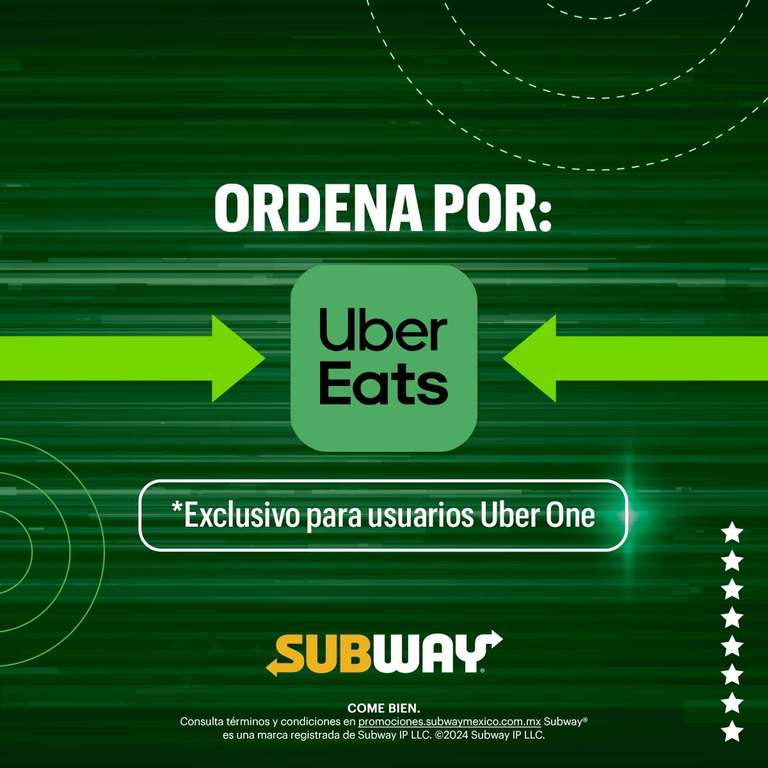 Uber Eats: Subway 2x1 en Footlongs de Pechuga de Pavo, Teriyaki o Pizza Sub exclusivo Uber One