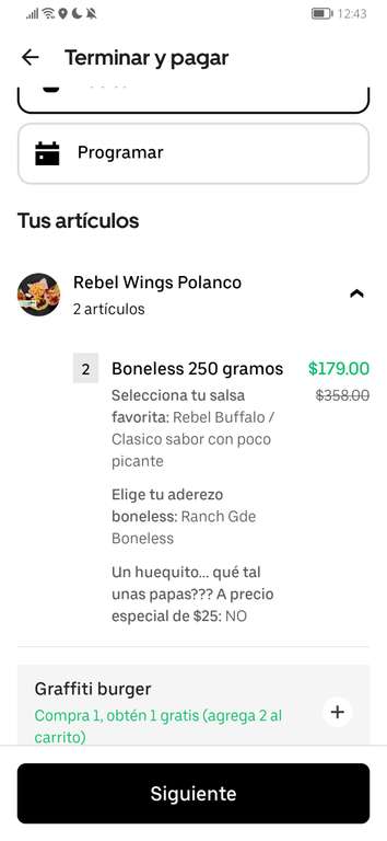 Uber eats: En rebel wings medio kilo de boneless por 99 pesos | Cupón de tienda + 2x1, miembros One