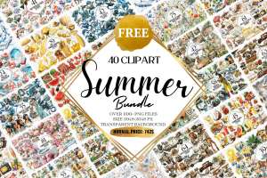 Creative Fabrica | Hello Summer Clipart Huge Bundle (40 Gráficos Premium Gratis)