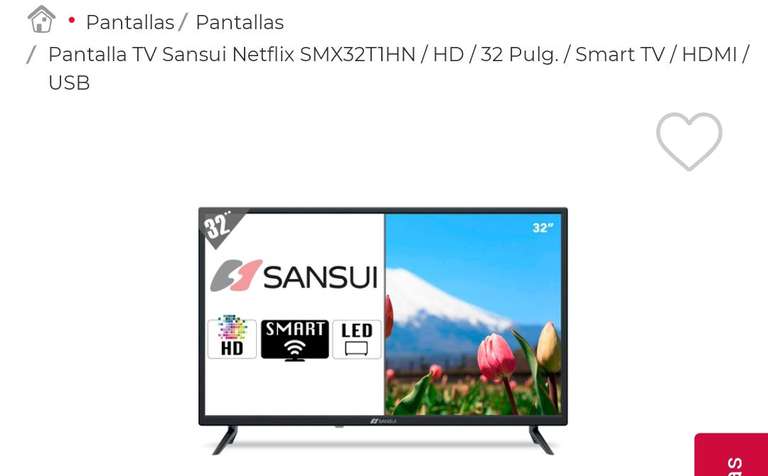 Office Depot: PantalPantalla TV Sansui Netflix SMX32T1HN / HD / 32 Pulg. / Smart TV / HDMI / USB