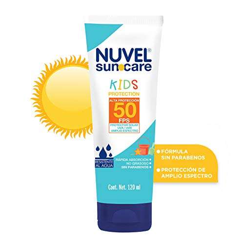 Amazon: Nuvel SunCare Protector Solar Kids para Cara y Cuerpo, 50 FPS con Amplio Espectro, Resistente al Agua, 120 ml