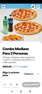 Rappi Domino's: Combo mediano/2 pizzas, una orden de papotas y dos refrescos. - Villahermosa