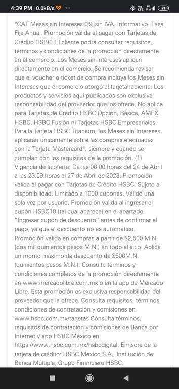 HSBC: Hasta 15 MSI en Mercado Libre