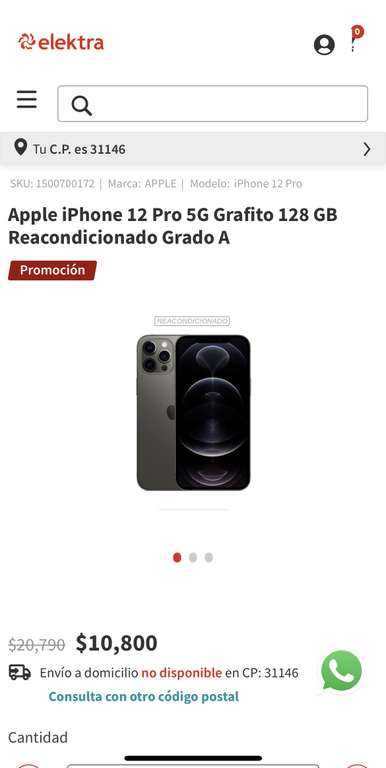Elektra:: Apple iPhone 12 Pro 5G Grafito 128 GB Reacondicionado Grado A