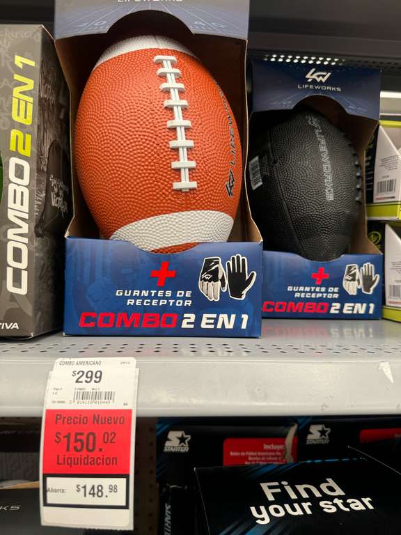 Walmart: Combo Americano NFL (Balon y guantes) 50% Walmart Felix Cuevas CDMX