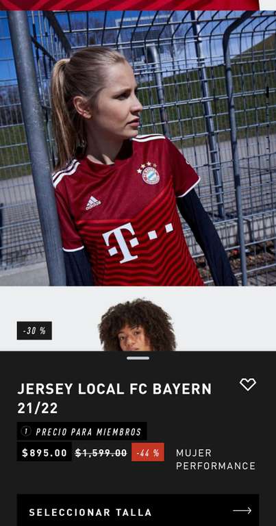 Adidas: Jersey Bayern Munich Mujer (Precio registrándote en la app)