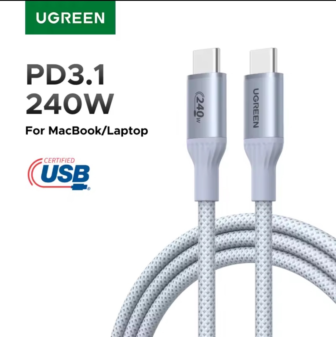 Aliexpress: Cable USB C 2 Metros UGREEN PD 3.1 240W Certificado USB-IF