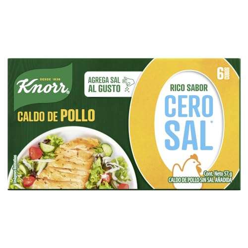Amazon: Knorr cero sal, caldo de pollo, 6 cubos, 57g