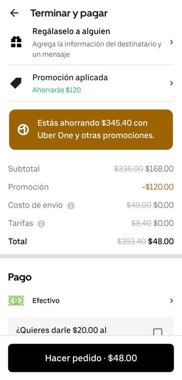 Uber eats: 4 crepas por $48. Interlomas (Uber One)