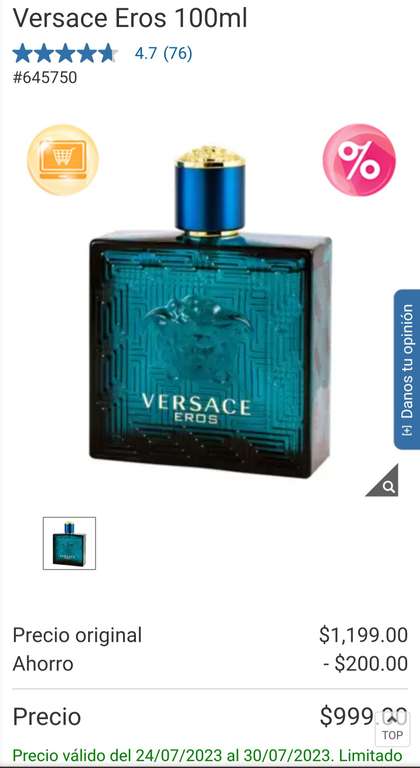 Costco: Perfume Versace Eros 100 mL