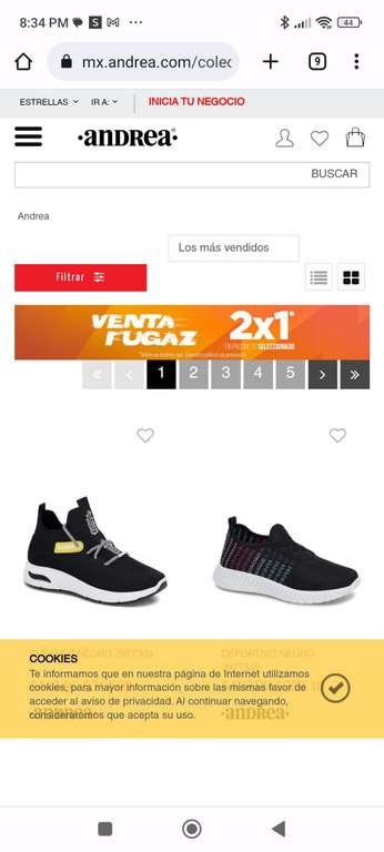 Andrea; Venta Fugaz 2x1 en Tenis, zapatos y botas + 9MSI Pagando con Paypal.