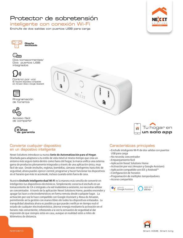 PCDIGITAL: Contacto Inteligente WIFI Nexxt NHP-D610 2X Nema 5–15P/2X USB Blanco