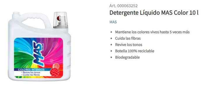 Sam's Detergente Líquido MAS Color 10 l