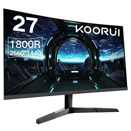Amazon: KOORUI QHD Curved 27 Inch Monitor, Fast VA Computer Gaming Monitor(2560 * 1440P, R1800, 144Hz, 1ms, DCI-P3 85%, DP+HDMI