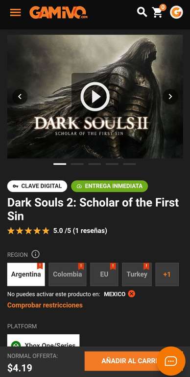 Gamivo: Dark Souls 2 (Xbox argentina)