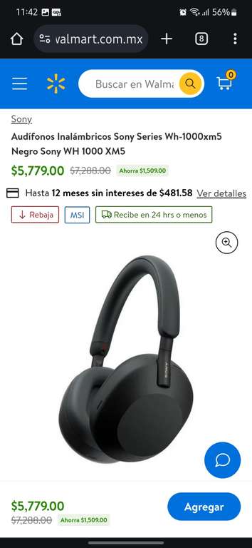 Walmart: Audífonos Inalámbricos Sony Series Wh-1000xm5 Negro Sony WH 1000 XM5