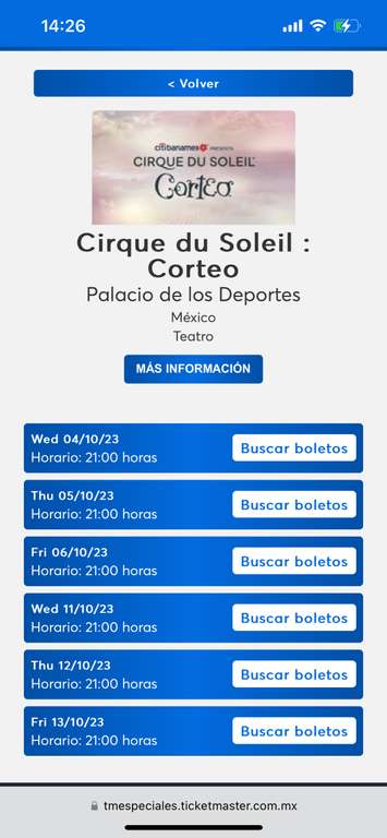 Ticketmaster: Cirque du soleil Corteo Jueves 2x1 Guadalajara y CDMX