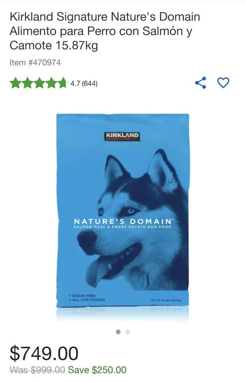 Costco: Kirkland Signature Nature's Domain Alimento para Perro con Salmón y Camote 15.87kg
