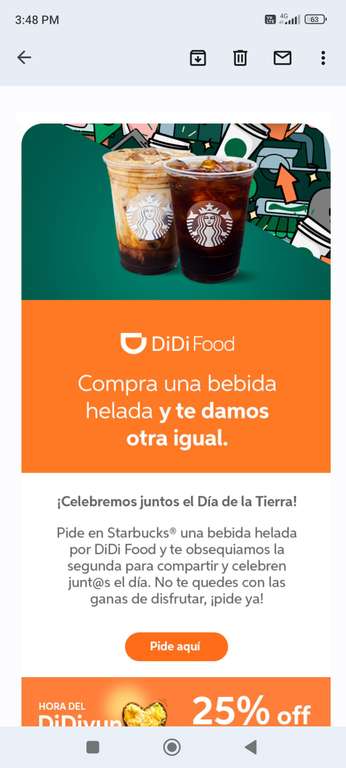 Didi Food y Starbucks: compra una bebida fría y te obsequia otra
