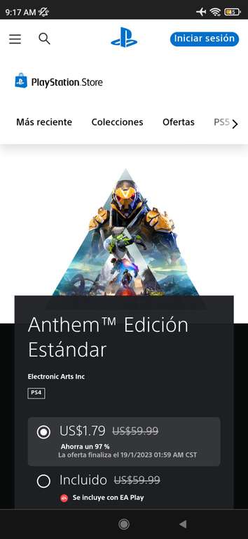 ANTHEM Playstation Store PS4