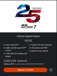 PlayStation: Gran Turismo 7 Edición Digital Deluxe de 25.° Aniversario PS4 y PS5
