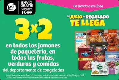Soriana: Julio Regalado 2022: 3 x 2 en Jamones empacados, frutas, verduras y comidas congeladas