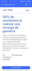 Uala TDC 50 % de reembolso Los Viernes al realizar una recarga de gasolina en noviembre-diciembre