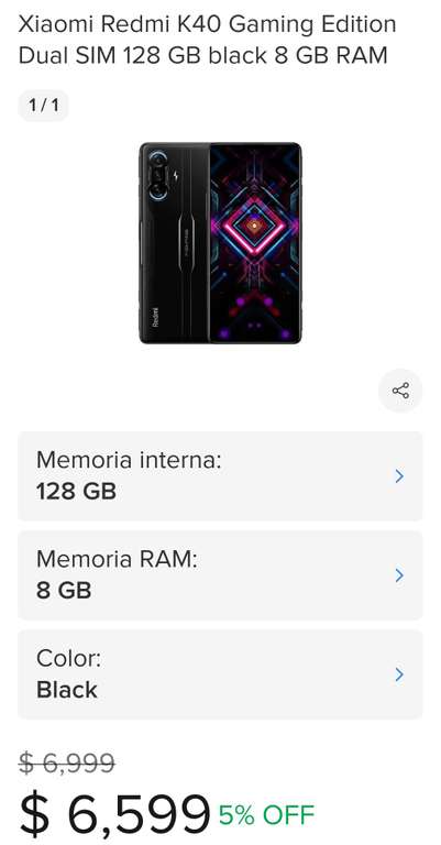 Mercado Libre: Celular Xiaomi Redmi K40 Gaming Edition Dual SIM 128 GB black 8 GB RAM